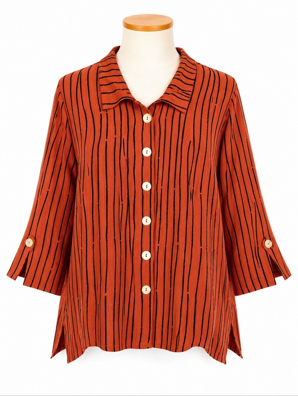 Ali Miles Orange Striped Artsy Button Front Tunic Top Sz XL Petite Casual Travel